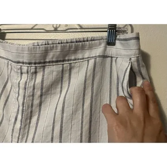 Chicos Striped Linen Blend Cropped Pants Wide Leg Blue White Size 14 Large Boho - Picture 2 of 9